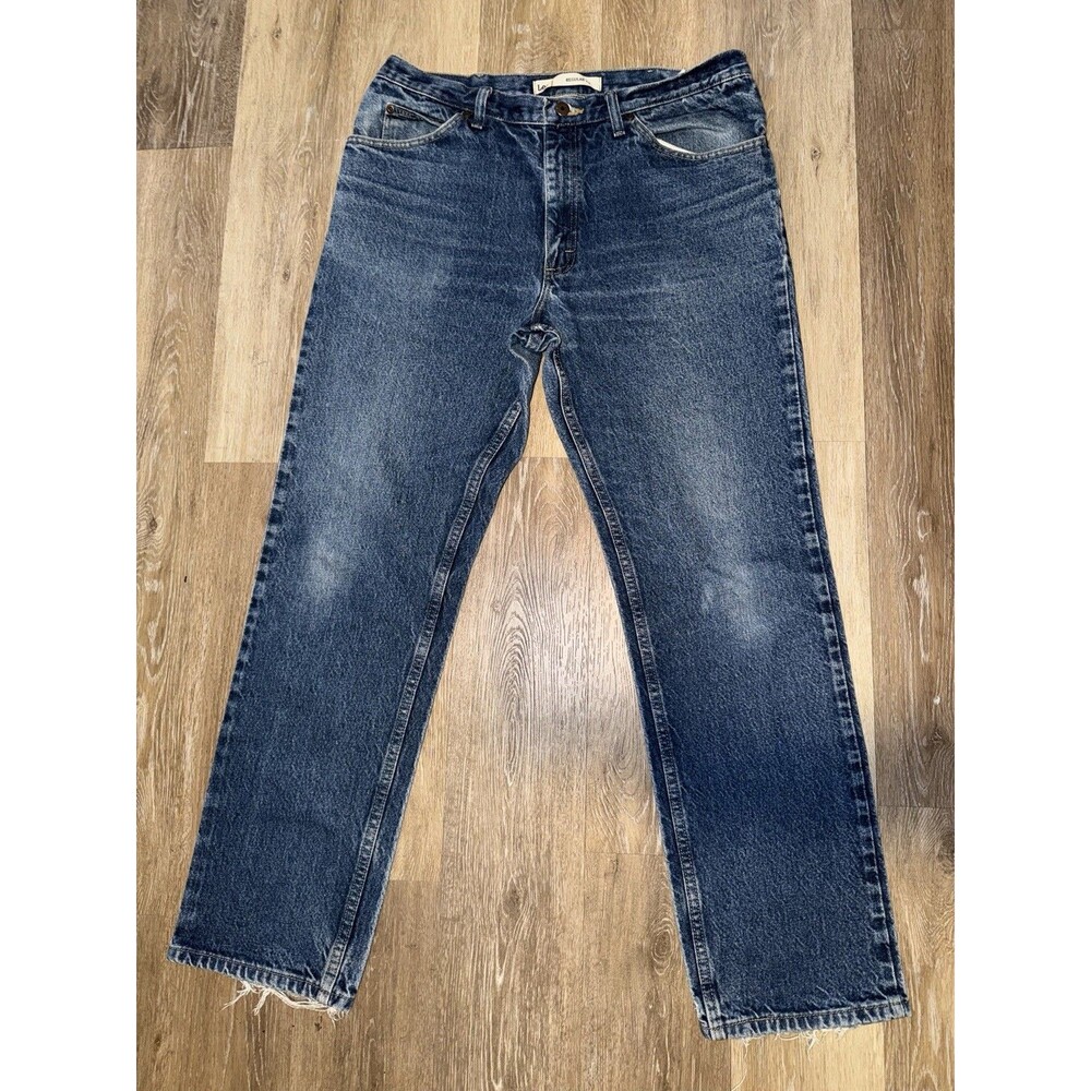 Lee Men's Blue Dark Wash Straight Fit Denim Jeans 5-Pocket Mid Rise38x32.